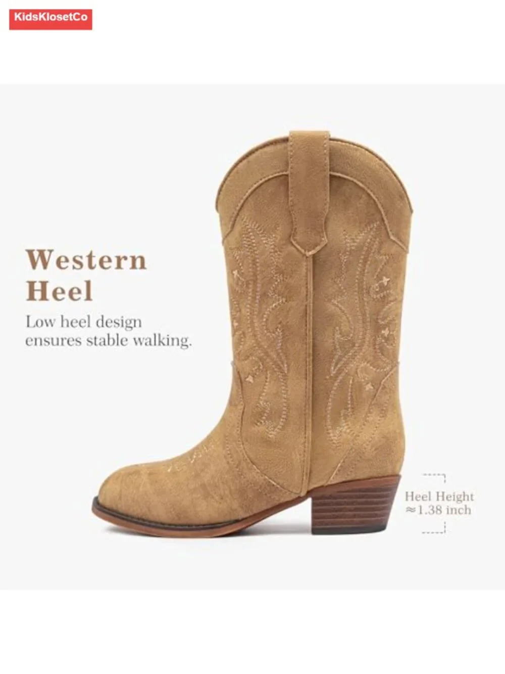 Girls Cowgirl Boots Kids Western Boots Mid Calf Zipper Embroidery Riding